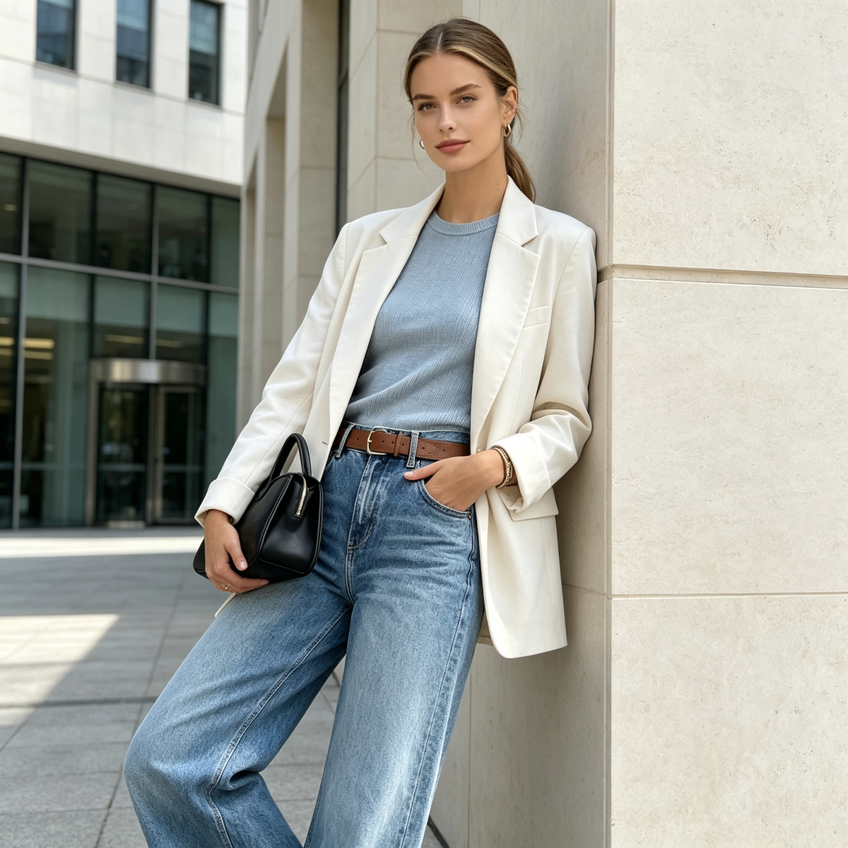 Women's Loose Fit Baggy Oversized Straight Leg Denim Jeans with Pockets