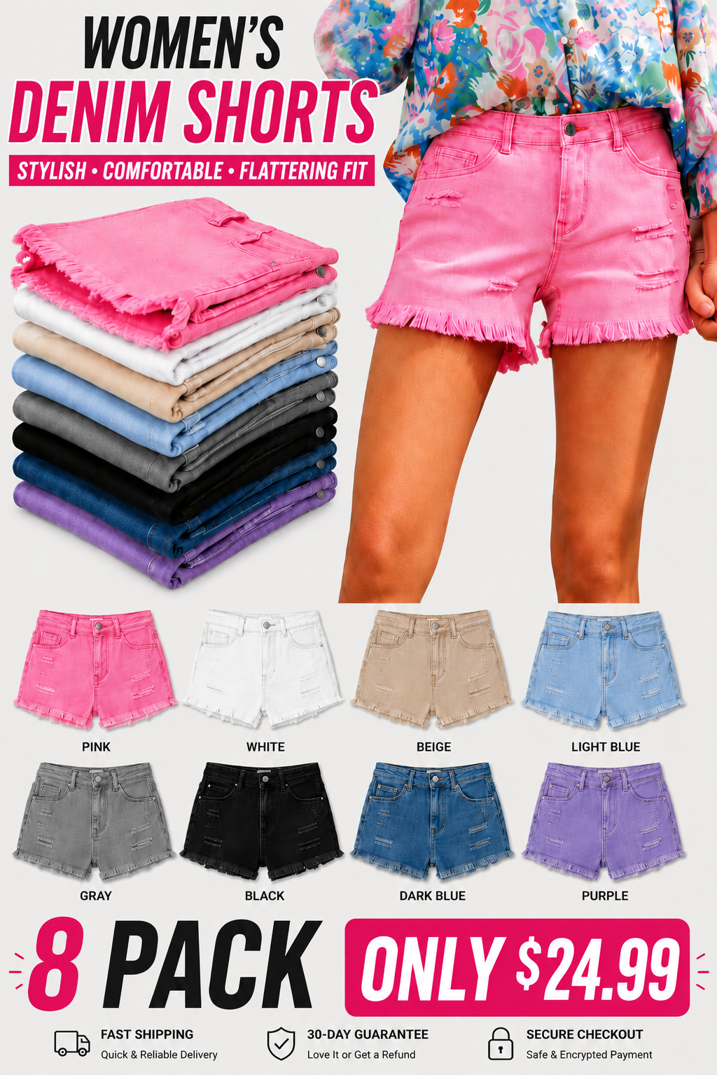 Women's Casual Mid Rise Denim Shorts