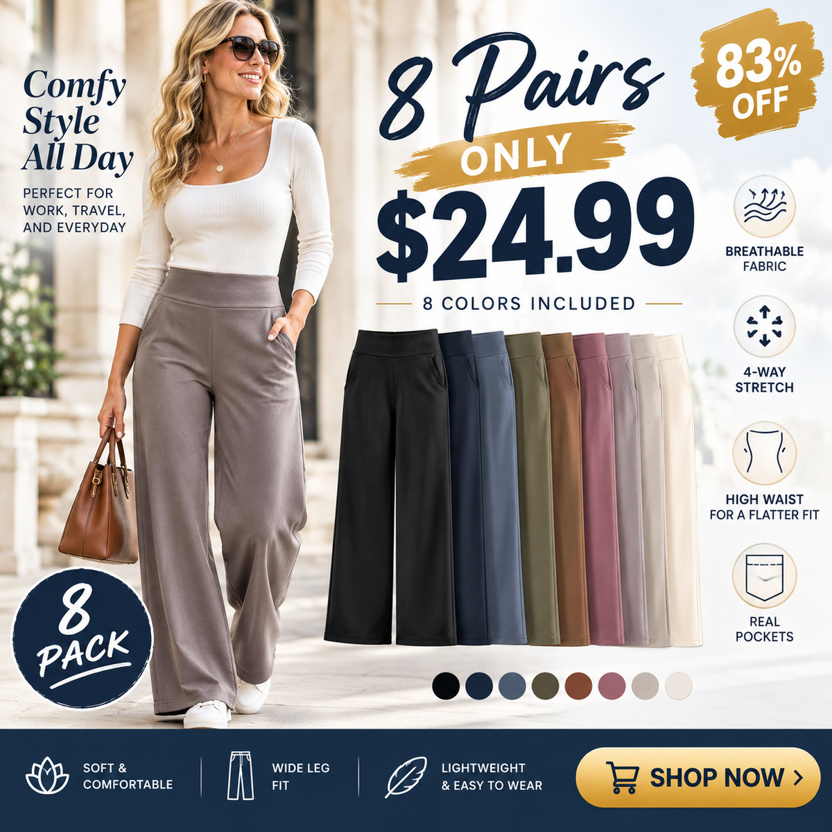 💘Women's 2High-Waist Wide Leg Pants – Business Casual Yoga Dress Pants with Pockets