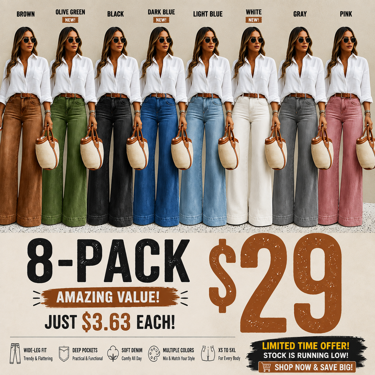 Women's Loose Fit Baggy Oversized Straight Leg Denim Jeans with Pockets