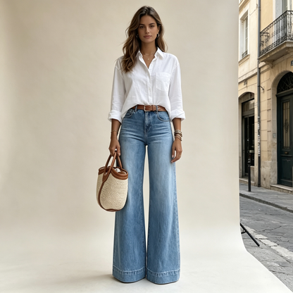 Women's Loose Fit Baggy Oversized Straight Leg Denim Jeans with Pockets