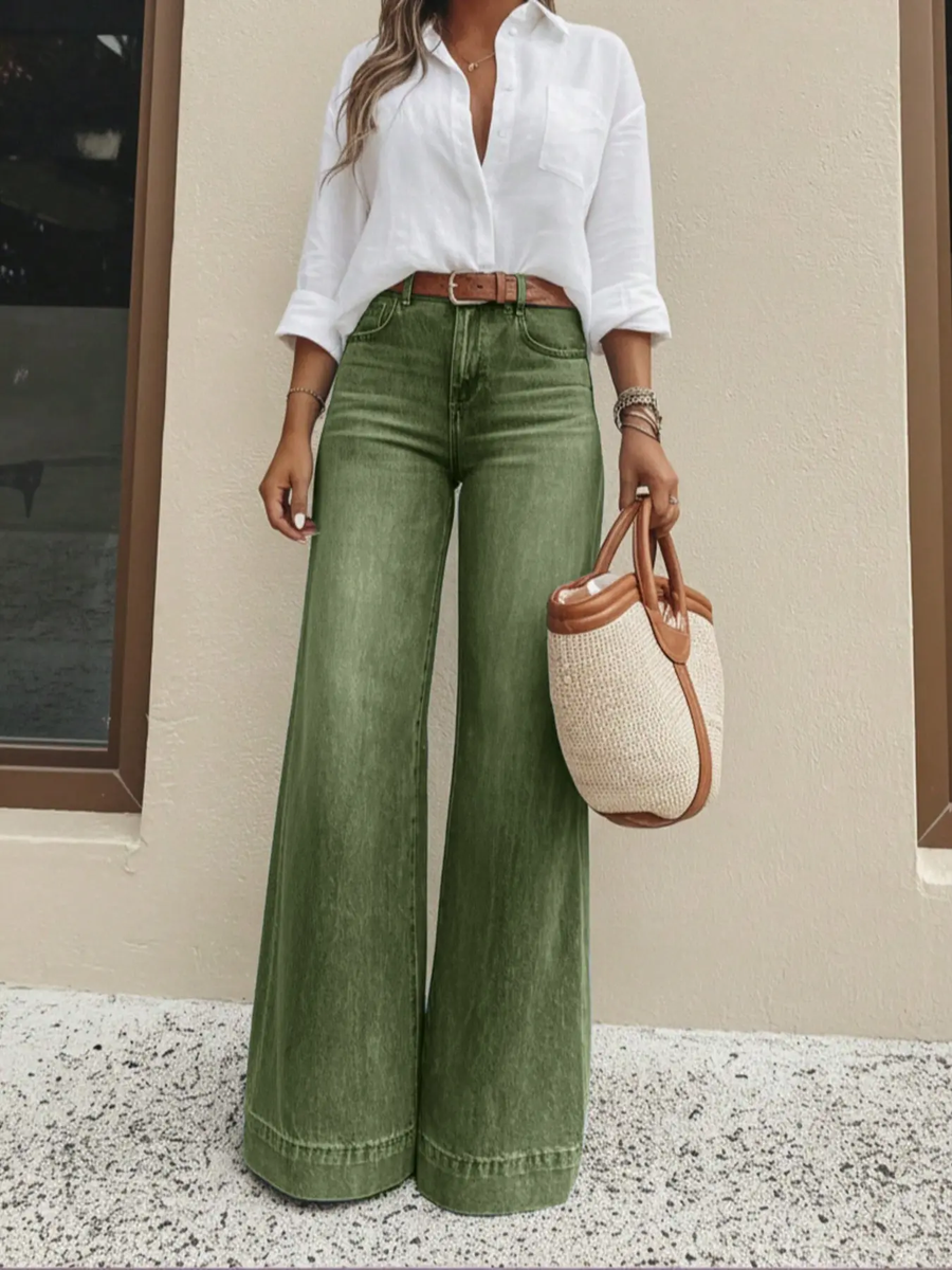 Olive green wide leg jeans