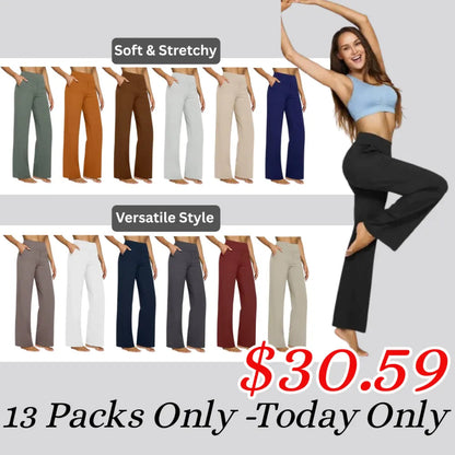 💘Women's 2High-Waist Wide Leg Pants – Business Casual Yoga Dress Pants with Pockets