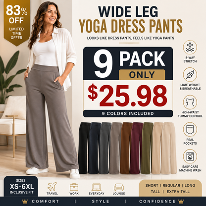 💘Women's 2High-Waist Wide Leg Pants – Business Casual Yoga Dress Pants with Pockets