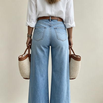 Women's Loose Fit Baggy Oversized Straight Leg Denim Jeans with Pockets